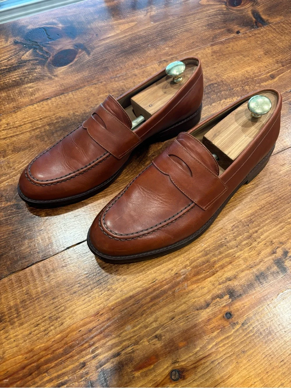 J. Crew Men's Leather Penny Loafers in Cognac Brown